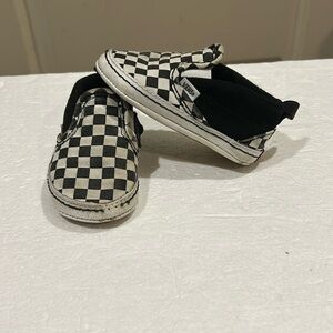 VANS infant slipOn black white classic checkered sneaker shoe loop elastic size4